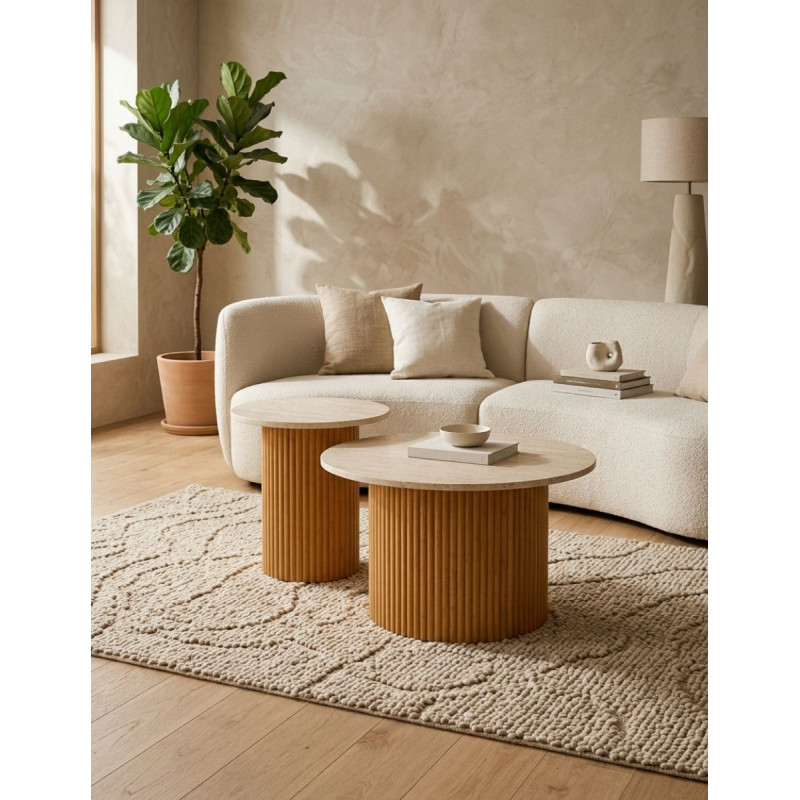 Conjunto Mesas de Salón Meryl Oak/Travertino - Montiel
