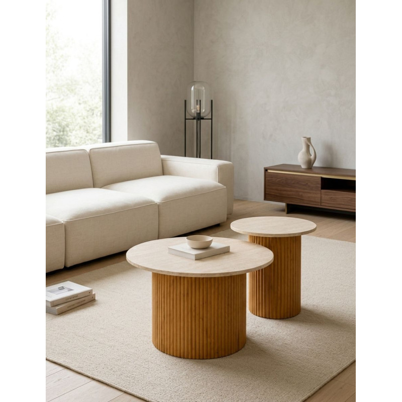 Conjunto Mesas de Salón Meryl Oak/Travertino - Montiel