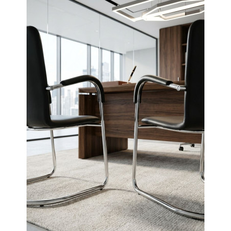 Silla Confidente Símil Piel Negra MM1012 - Montiel