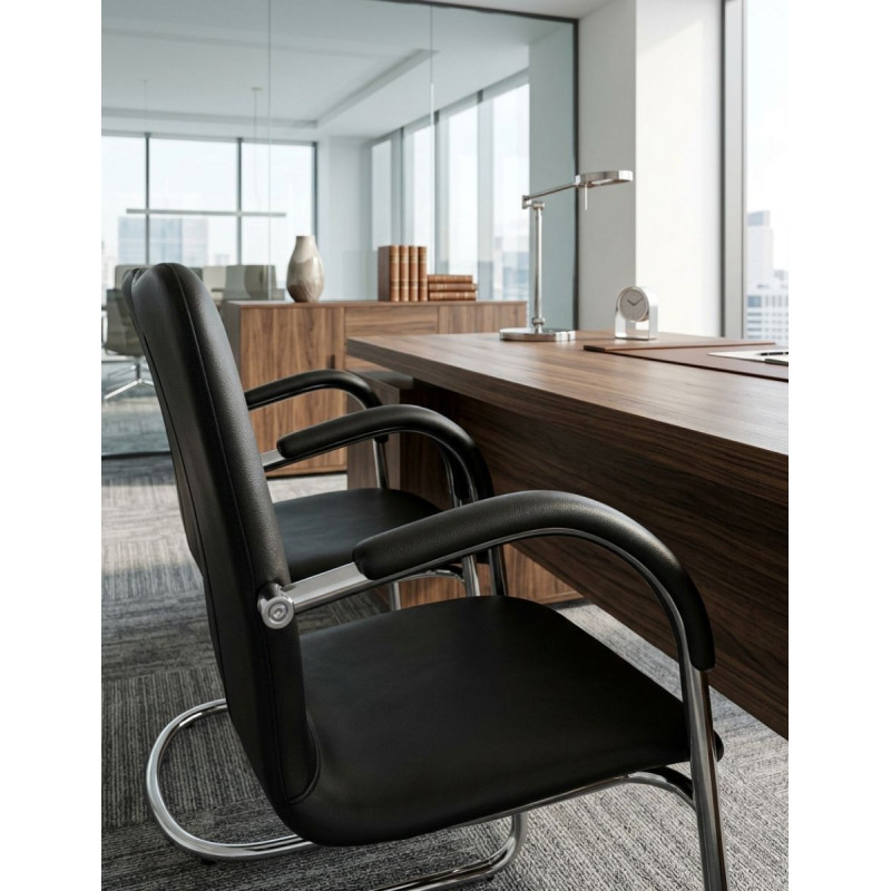 Silla Confidente Oficina Símil Piel Negra MM1012 Montiel