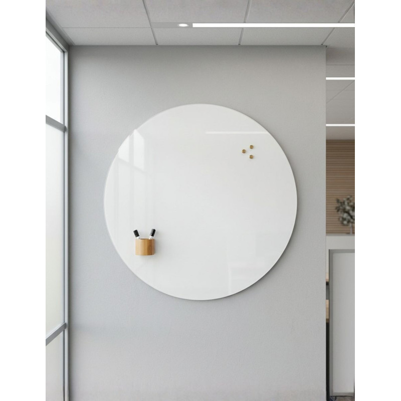 Pizarra de Pared Circular de Cristal Magnética Blanca de Rocada