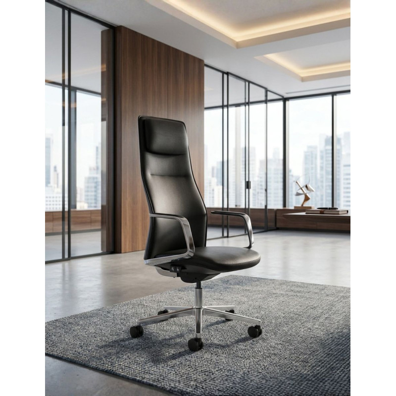 Sillón Dirección Flekon en Piel Negra de Herpesa - Montiel