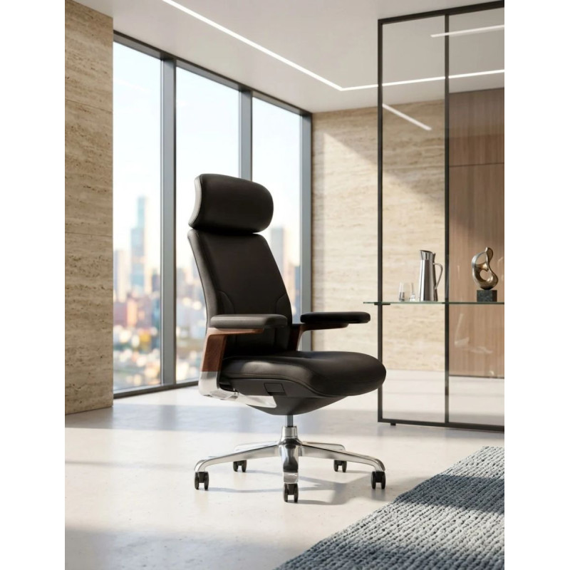 Sillón de Dirección Grand Piel Negra y Madera de Herpesa