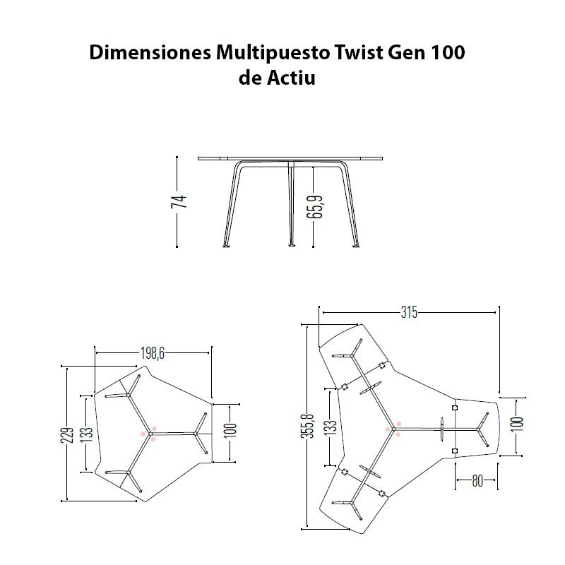 Dimensiones Multipuesto Twist Gen 100 de Actiu