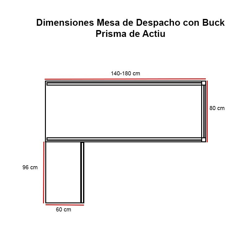 Dimensiones Mesa de Despacho con Buck Prisma de Actiu
