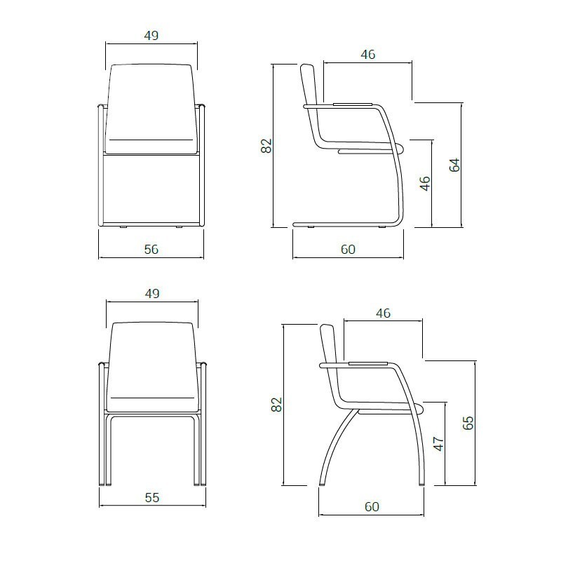 Dimensiones Silla Custom 4 patas o patín de Actiu