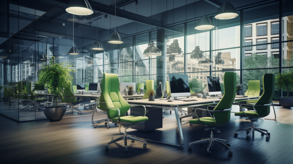 Gama de colores verde en la oficina