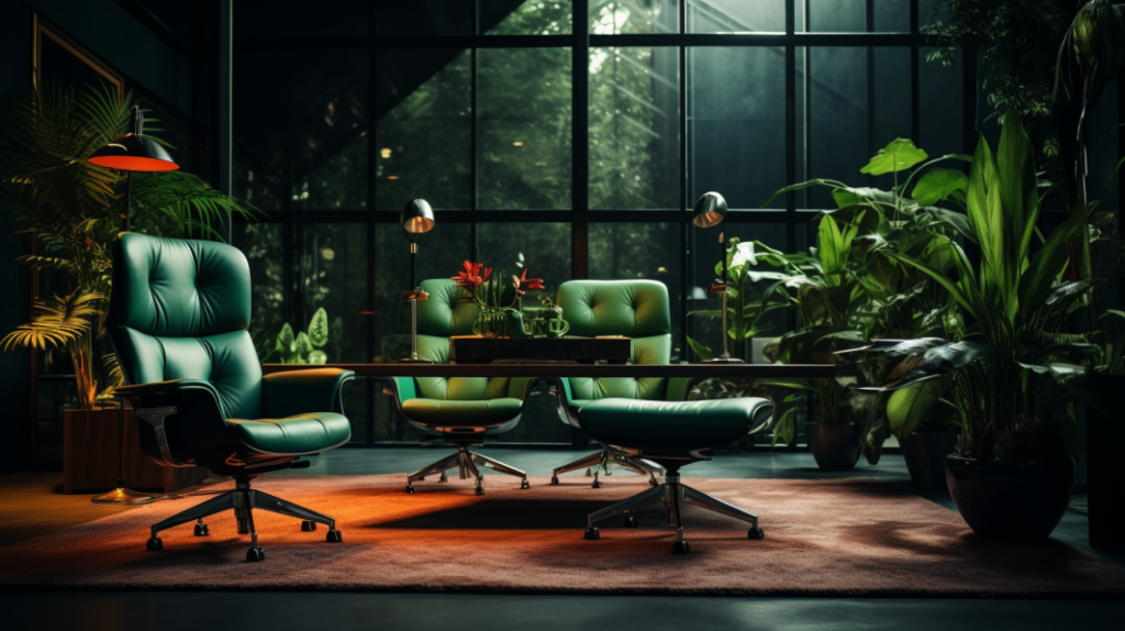 Gama de colores verde en la oficina