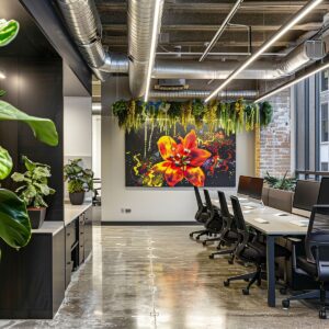 oficina decorada con buena iluminación y plantas