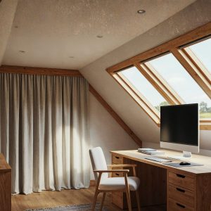 despacho en habitación pequeña bien aprovechado con escritorio compacto y almacenaje vertical