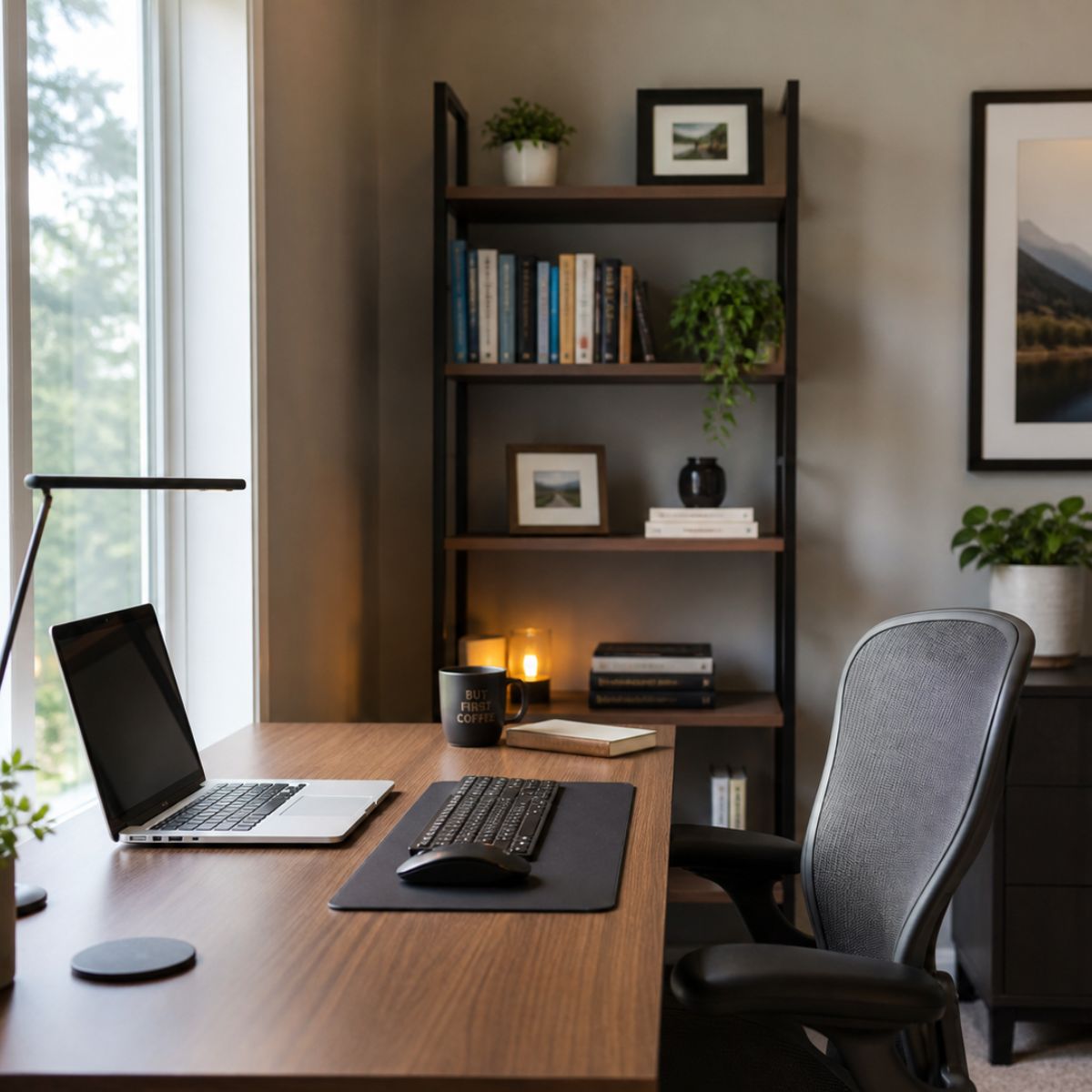 escritorio en casa junto a ventana con luz natural para teletrabajo